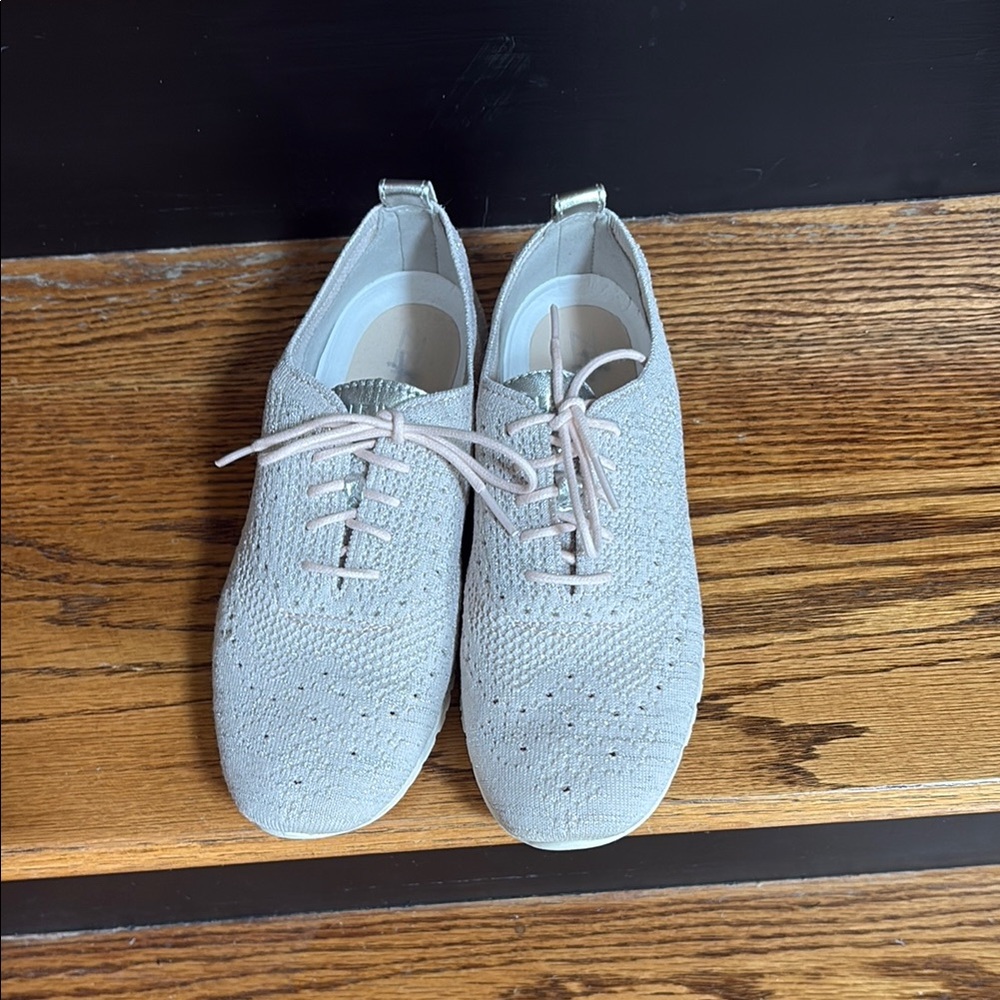 Cream Flats with Knit Texture and Slip-On Design